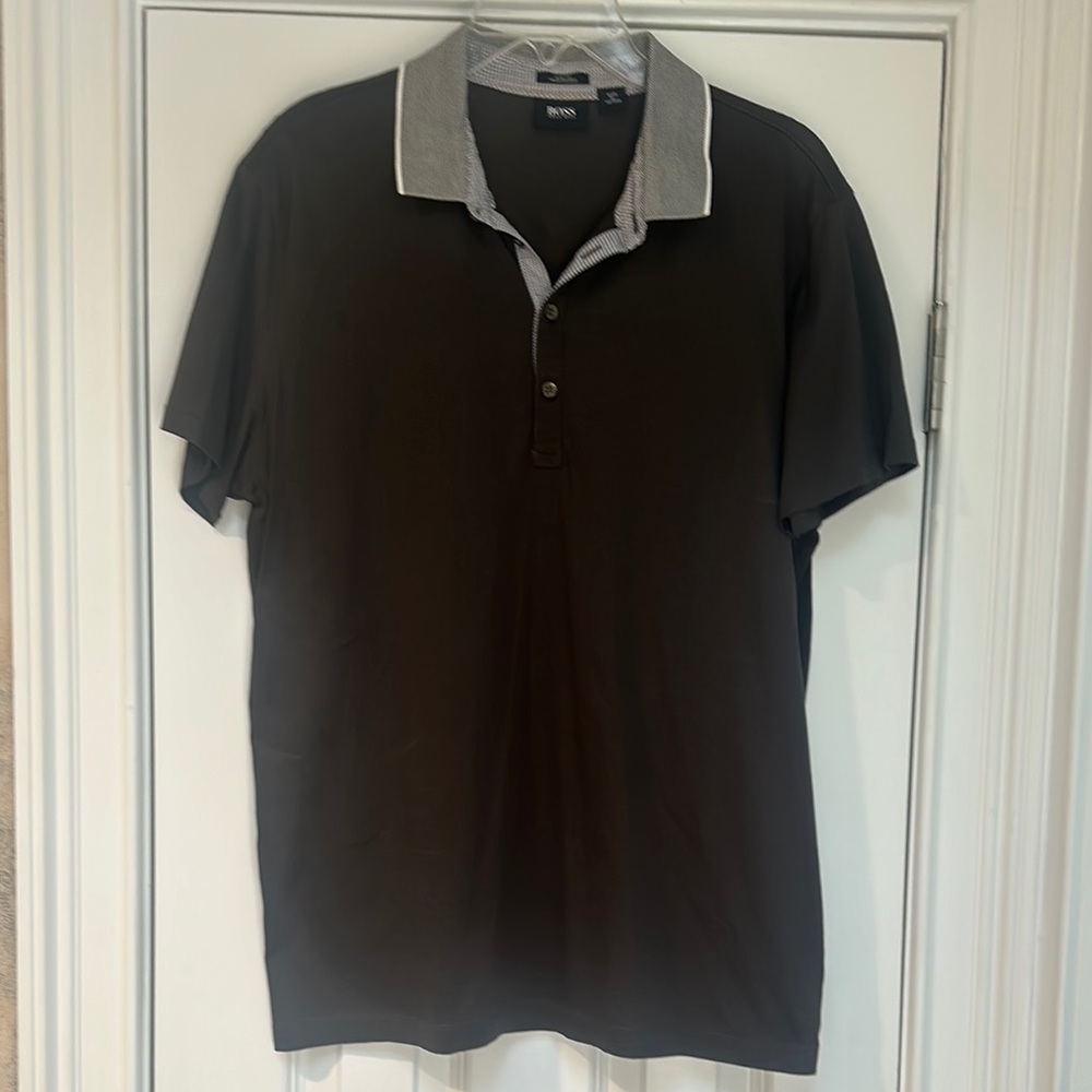 Hugo Boss Slim Fit Mercerised Black and Gray Polo Shirt Timeless Style